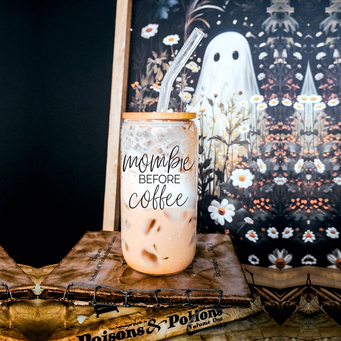 Mombie morning essential drinking glass
Caffeinated mom glass tumbler gift
Mother's day glass tumbler with quote